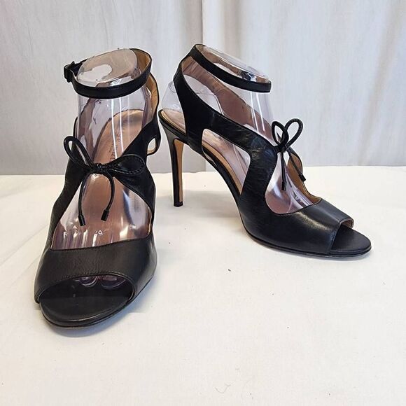 Bettye Mueller Black Leather Pumps Cut Out Ankle Strap Size 9.5 - Picture 2 of 10